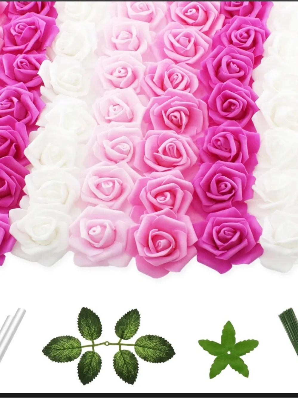 NWT 100 Pcs Artificial Foam Rose Flower Heads- 4 Shades Pink&White 2